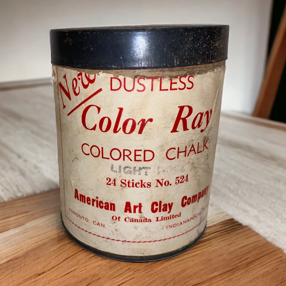 Antique Collectible Jar Can Pink Dustless Chalk 16 sticks School